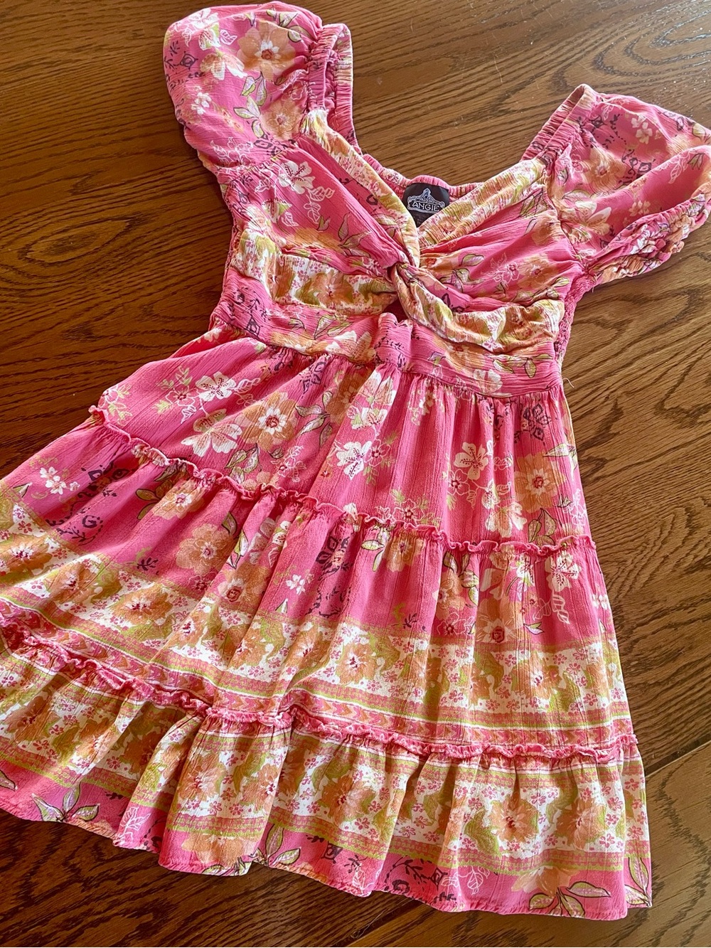 Angie Pink Floral Tie-Front Mini Dress